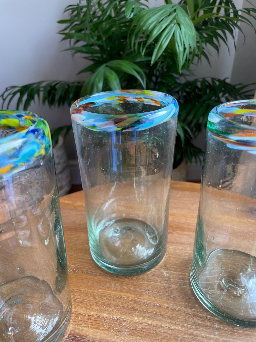 Artisan Confetti Handblown Drinking Glasses - Unique Colorful Rims -Set of 4